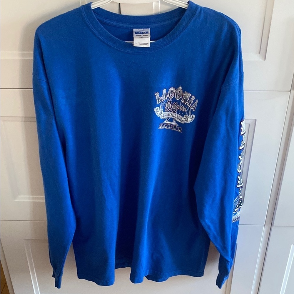 LACONIA 88th Motorcycle Week 2011 long sleeved Blue Shirt w graphic Size Large
